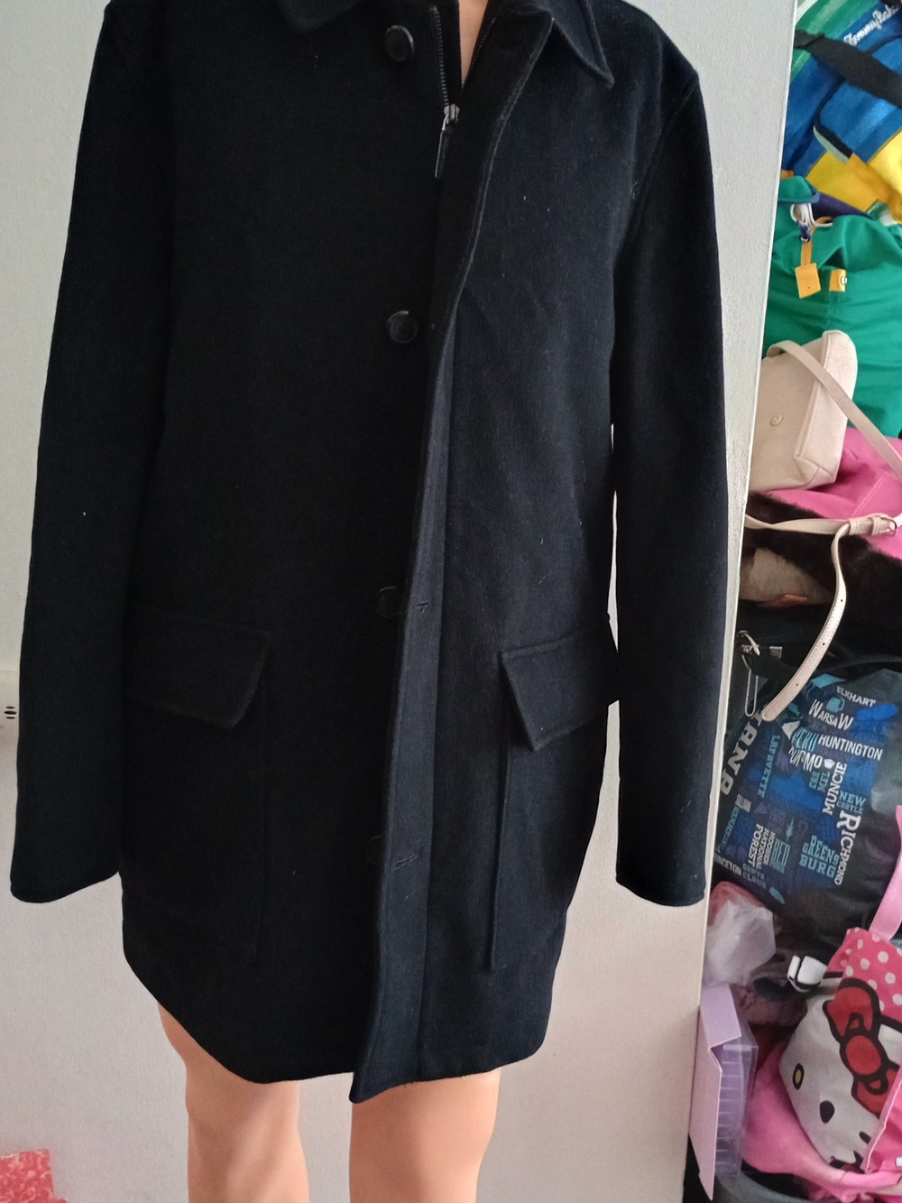 London Fog Black Wool Pea Coat with Button & Zip